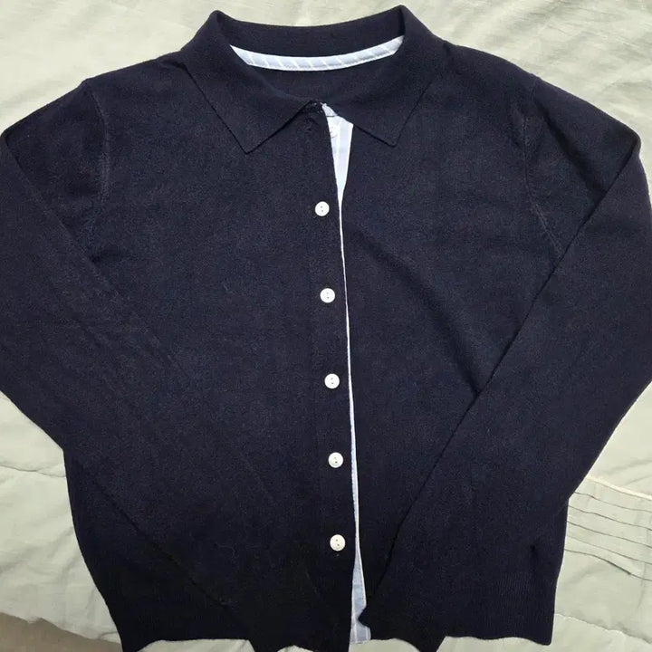 [BUNJANG] Navy Knit Cardigan / 네이비 카라넥 니트 가디건