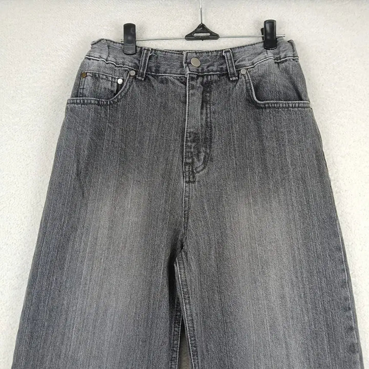 [BUNJANG] EZKATON Women's Washed Black Denim Wide Pants (M) / EZKATON 여성 워싱 블랙 데님 와이드 팬츠(M)