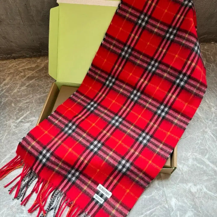 [BUNJANG] Burberry Check Pattern Red Muffler / 버버리 체크 패턴 레드 머플러