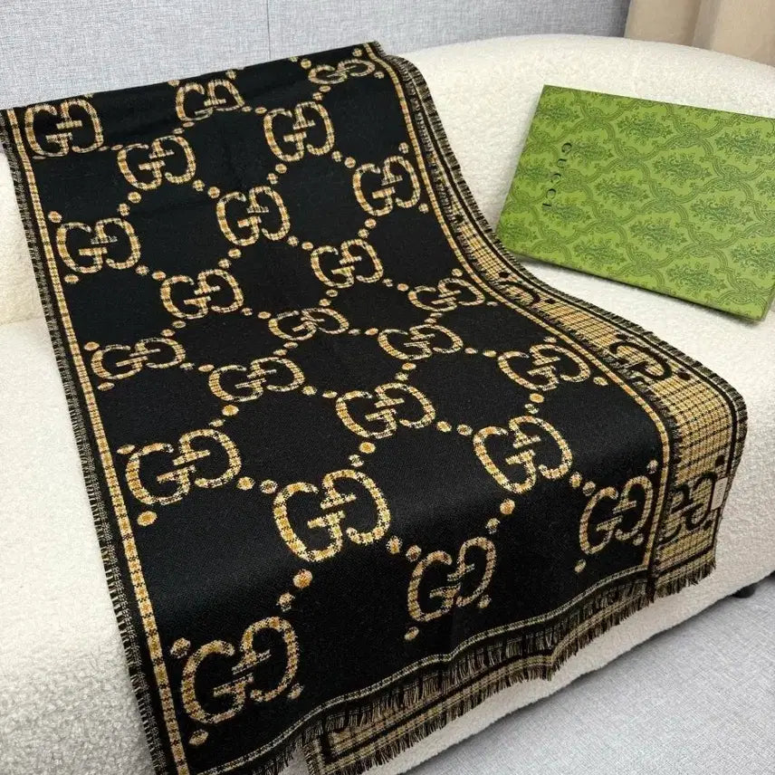 [BUNJANG] Gucci GG Logo Black Muffler Scarf / 구찌 GG 로고 블랙 머플러 스카프