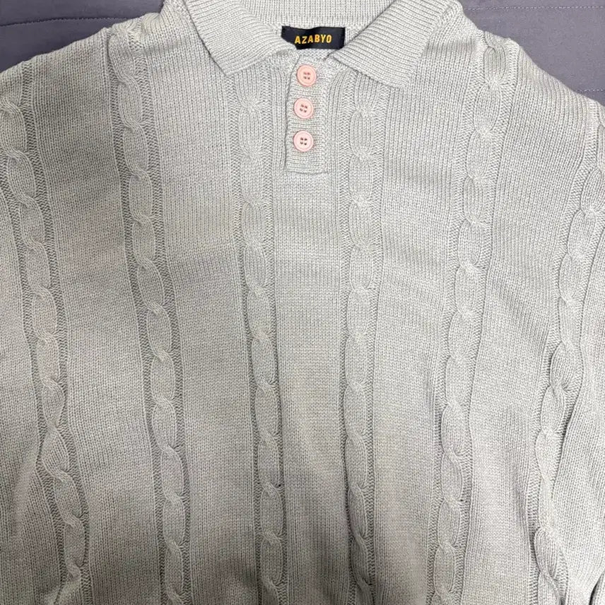 [BUNJANG] AZABYO Cable Knit Sweater / AZABYO 꽈배기 카라 니트 연회색 판매합니다.