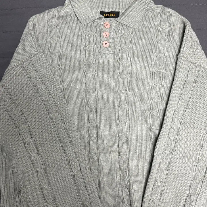 [BUNJANG] AZABYO Cable Knit Sweater / AZABYO 꽈배기 카라 니트 연회색 판매합니다.