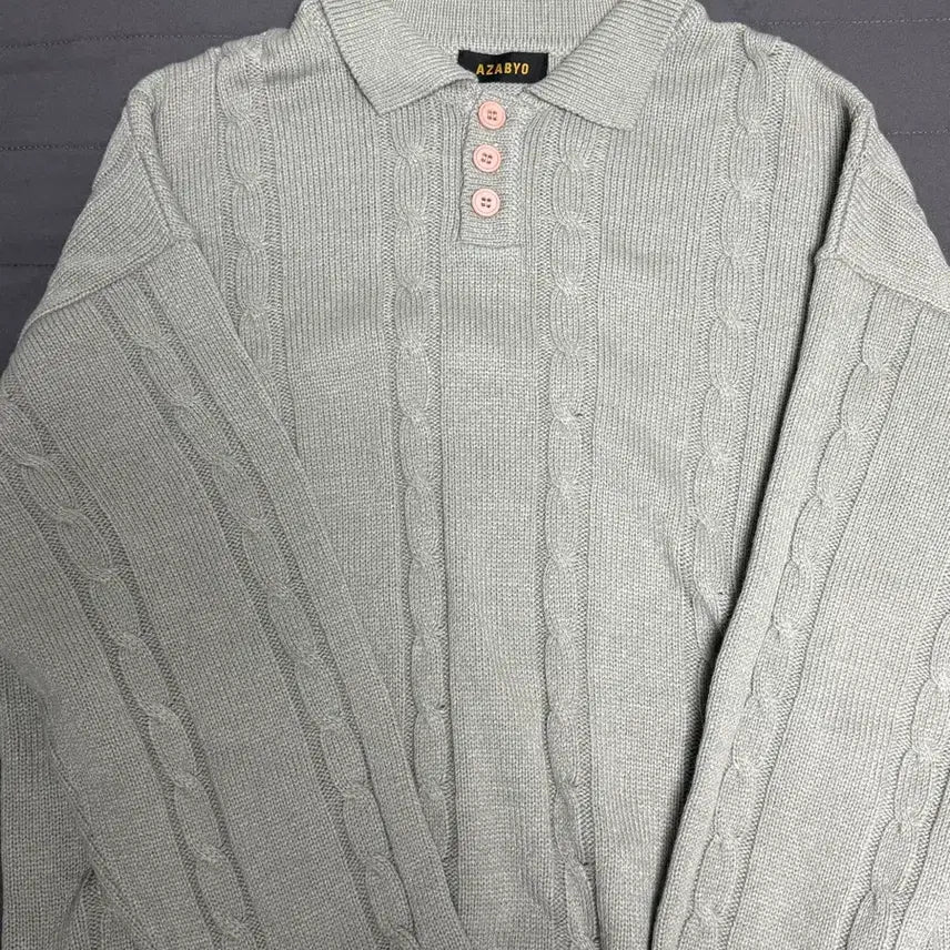 [BUNJANG] AZABYO Cable Knit Sweater / AZABYO 꽈배기 카라 니트 연회색 판매합니다.
