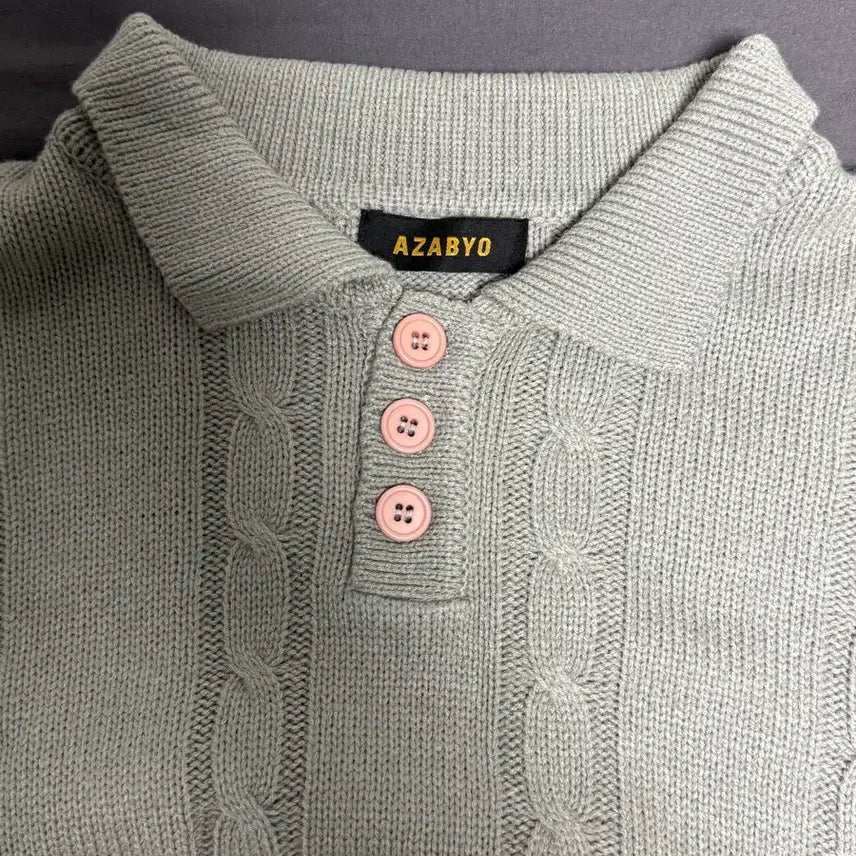 [BUNJANG] AZABYO Cable Knit Sweater / AZABYO 꽈배기 카라 니트 연회색 판매합니다.