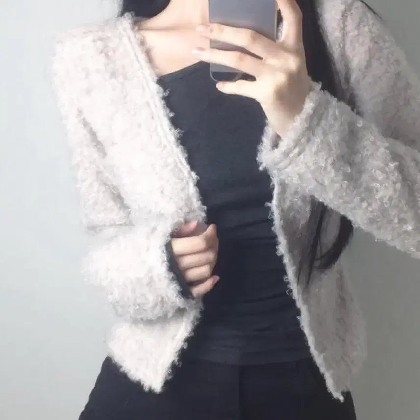 [BUNJANG] Angora Fur Crop Bolero Cardigan (Lavender) / 하루 앙고라 퍼 크롭 볼레로 가디건 라벤더