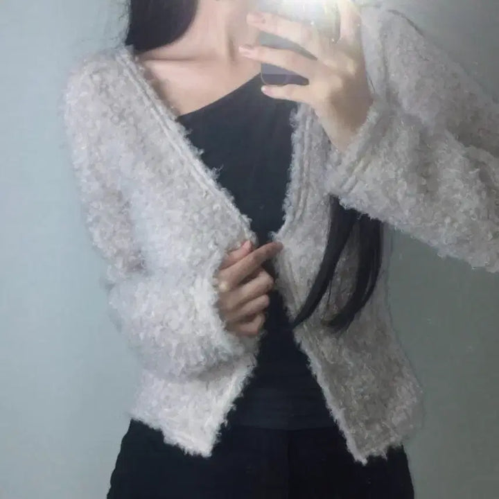 [BUNJANG] Angora Fur Crop Bolero Cardigan (Lavender) / 하루 앙고라 퍼 크롭 볼레로 가디건 라벤더