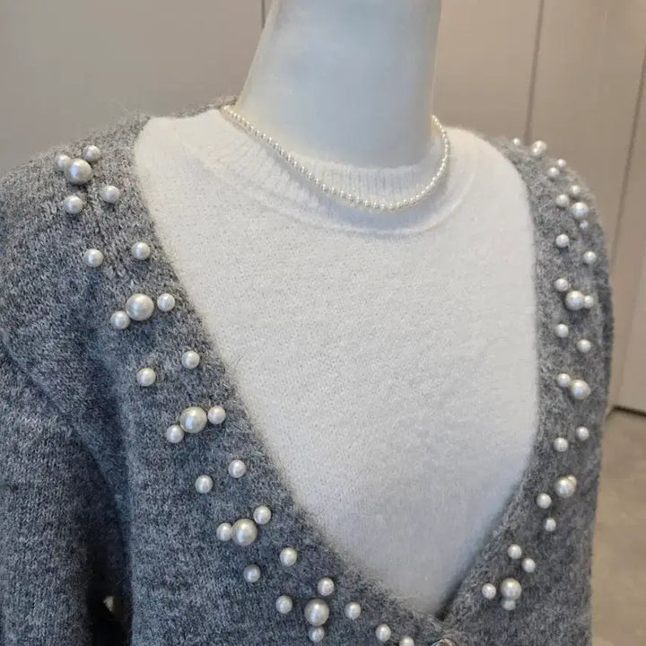 [BUNJANG] V-Pearl Knit Cardigan / [미착용/새제품] 브이 진주 니트