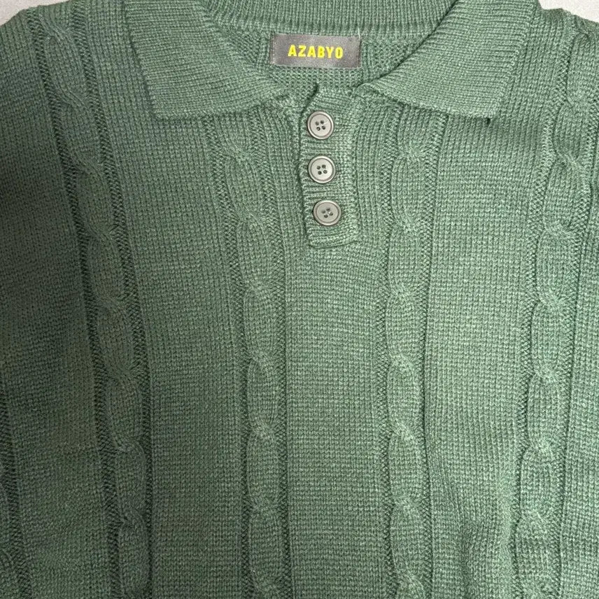 [BUNJANG] AZABYO Green Cable Knit Collar Sweater / AZABYO 그린 꽈베기 카라 니트 판매합니다.