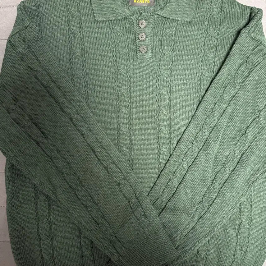 [BUNJANG] AZABYO Green Cable Knit Collar Sweater / AZABYO 그린 꽈베기 카라 니트 판매합니다.