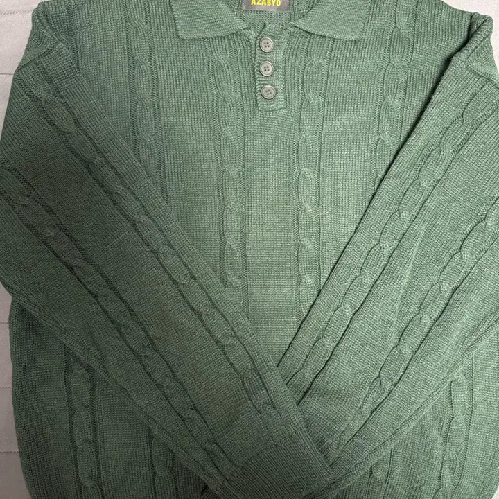 [BUNJANG] AZABYO Green Cable Knit Collar Sweater / AZABYO 그린 꽈베기 카라 니트 판매합니다.