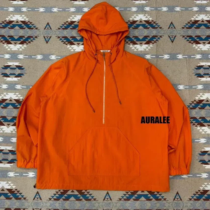 [BUNJANG] AURALEE Washed Nylon Weather Cotton Zip-Up Pullover Orange / [4] 오라리 워시드 나일론 웨더 코튼 집업 풀오버 오렌지