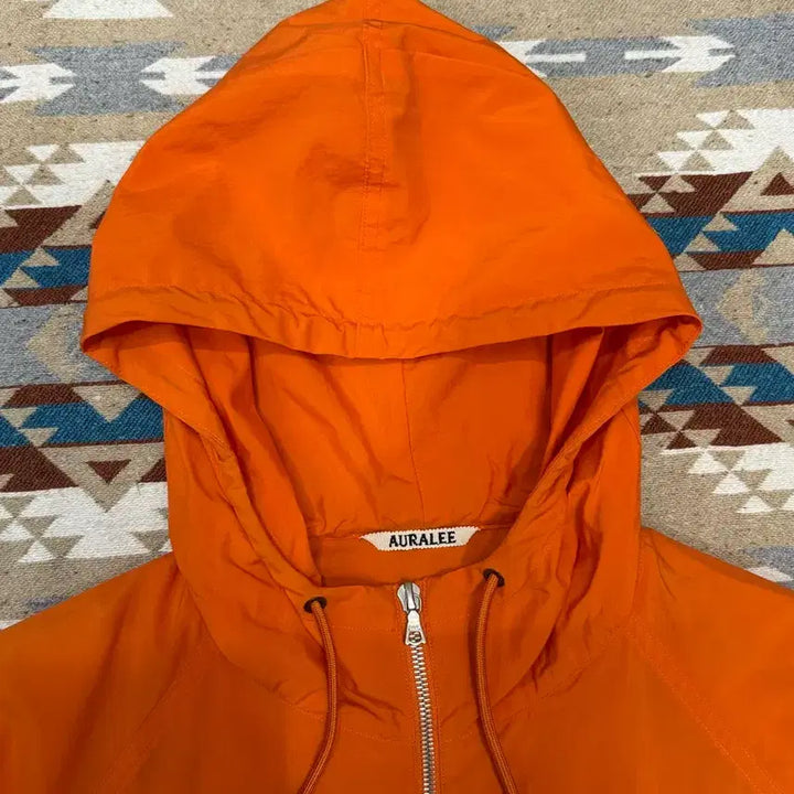 [BUNJANG] AURALEE Washed Nylon Weather Cotton Zip-Up Pullover Orange / [4] 오라리 워시드 나일론 웨더 코튼 집업 풀오버 오렌지
