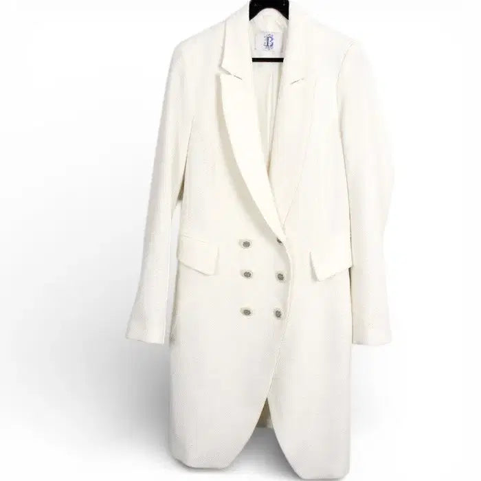 [BUNJANG] Vintage King Blue Lace Double Long Jacket - Women's 55 / 여성55/블루레이스 여성 베이직 더블롱자켓IV 빈티지킹 8-1