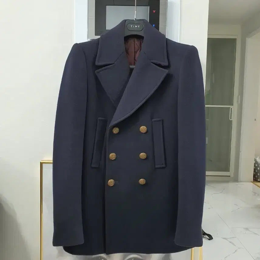 [BUNJANG] System Homme Slim Fit Navy Duffle Coat Jacket / 시스템옴므 남성 슬림핏 더플 코트 자켓 95