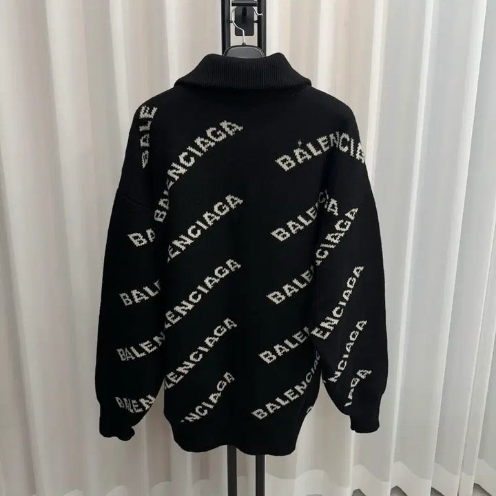 [BUNJANG] Balenciaga Multi-Logo Knit Half-Zip Sweater / [백화점판/L] 발렌시아가 멀티로고 니트 반집업