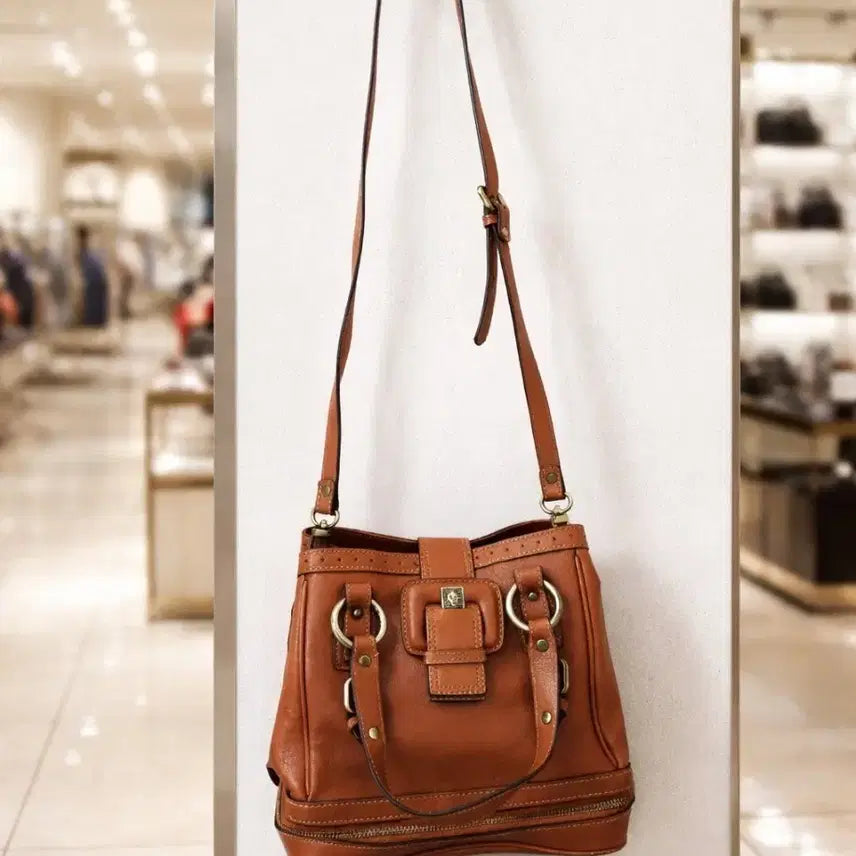 [BUNJANG] Anne Klein Brown Leather Shoulder Bag / 앤클라인 가방 브라운 가죽 숄더백 크로스백