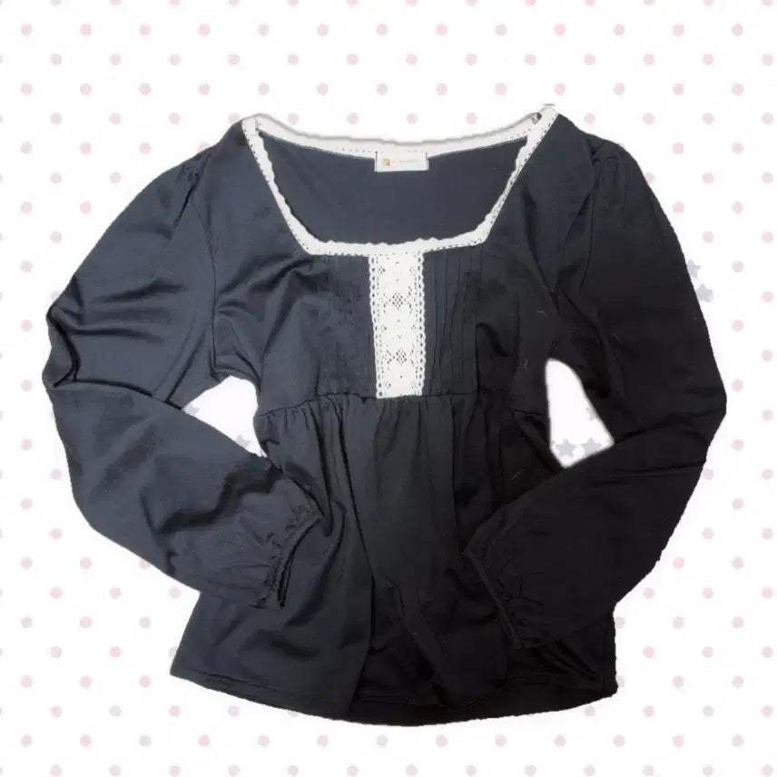[BUNJANG] Lace Point Black Long Sleeve Top / 히메갸루 모리걸 레이스 포인트 블랙 긴팔 탑 상의
