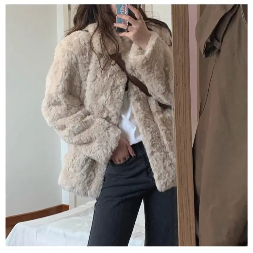 [BUNJANG] Ivory Beige Fur Jacket / 아이보리베이지색 퍼 자켓