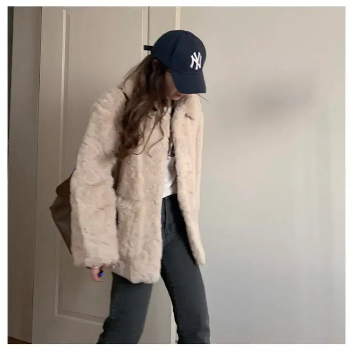 [BUNJANG] Ivory Beige Fur Jacket / 아이보리베이지색 퍼 자켓