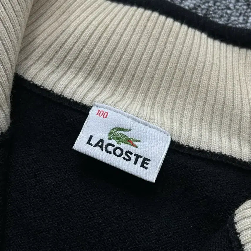 [BUNJANG] Lacoste Black Arm Patch Half-Zip Knit / 라코스테 블랙 암패치 하프집업 니트