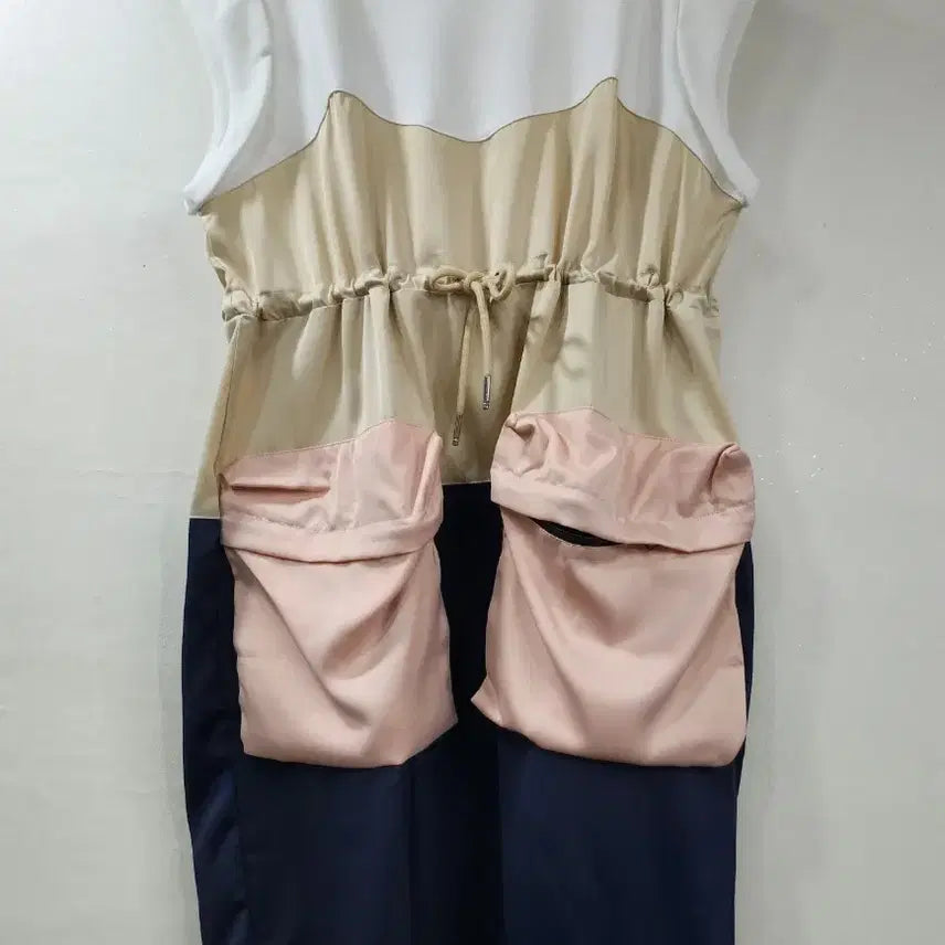 [BUNJANG] Satin Color Block Dress / 새상품) 새틴 배색 원피스