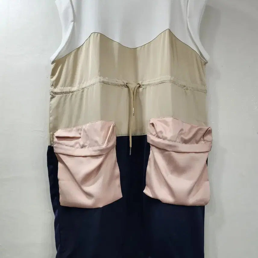 [BUNJANG] Satin Color Block Dress / 새상품) 새틴 배색 원피스