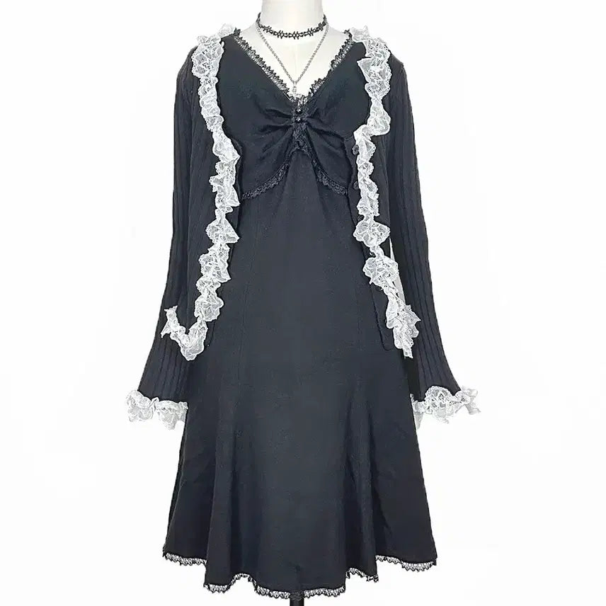 [BUNJANG] Vintage Lace Mini Tank Dress / 일본빈티지레이스 미니콩단추 민소매 나시원피스 블랙모리걸하구미룩갸루y2k