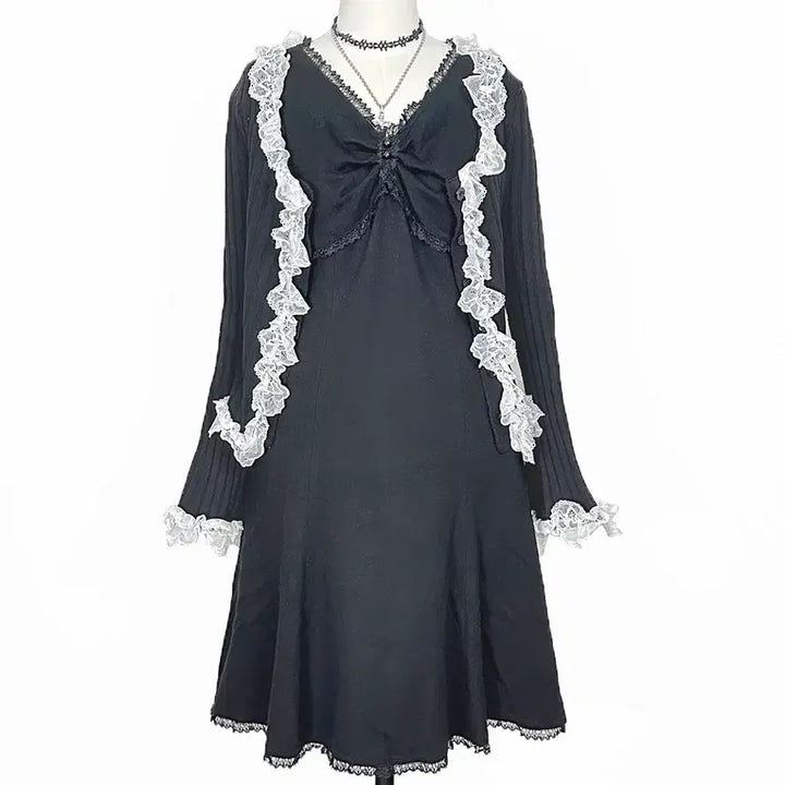 [BUNJANG] Vintage Lace Mini Tank Dress / 일본빈티지레이스 미니콩단추 민소매 나시원피스 블랙모리걸하구미룩갸루y2k