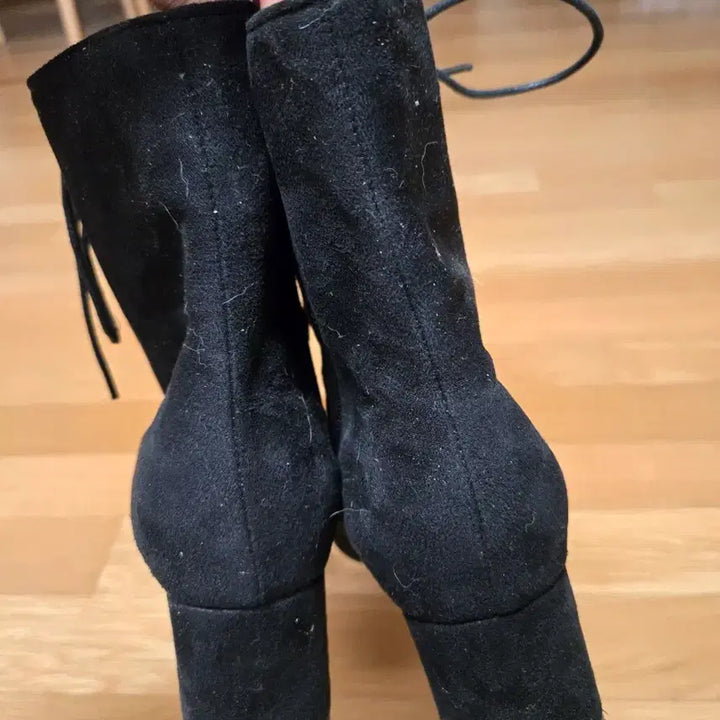 [BUNJANG] Black Suede Lace-Up Ankle Boots / 블랙 스웨이드 레이스업 앵클 부츠