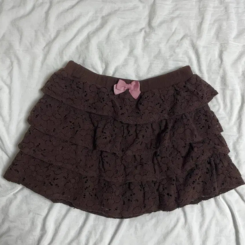 [BUNJANG] STC Jinri Vintage Lace Ruffle Mini Skirt / stc 진리빈티지 레이스 캉캉 초코 브라운 라떼갸루 큐롯