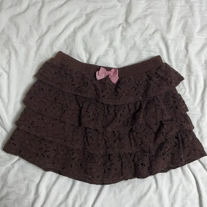 [BUNJANG] STC Jinri Vintage Lace Ruffle Mini Skirt / stc 진리빈티지 레이스 캉캉 초코 브라운 라떼갸루 큐롯