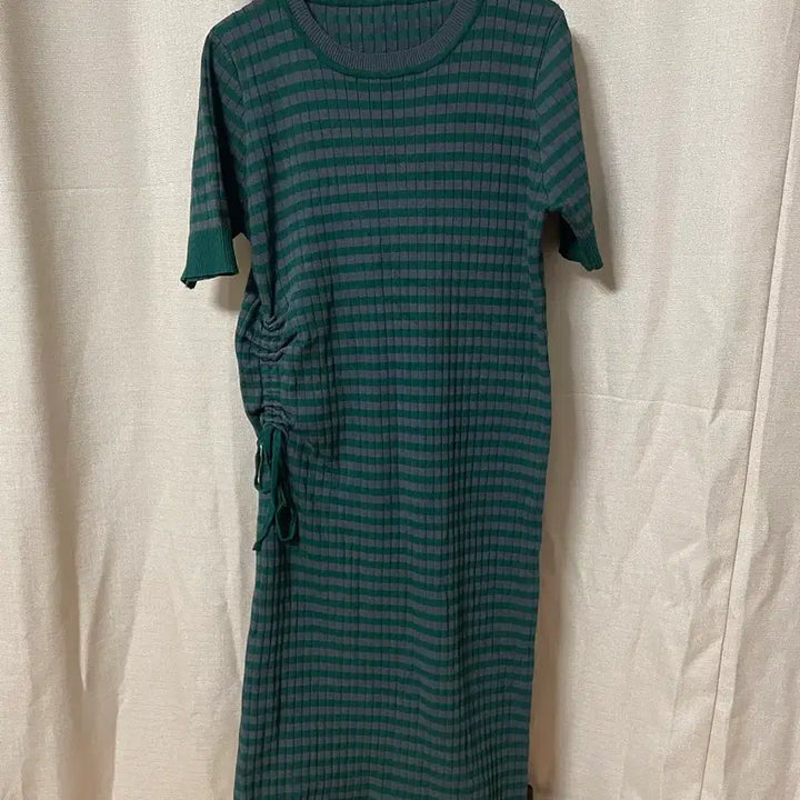 [BUNJANG] Green Checkered Knit Long Dress / 그린 체크 반팔 니트 원피스