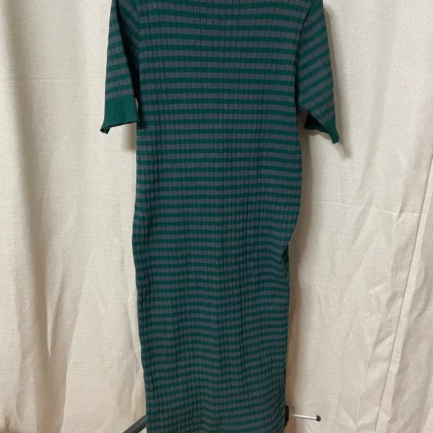 [BUNJANG] Green Checkered Knit Long Dress / 그린 체크 반팔 니트 원피스