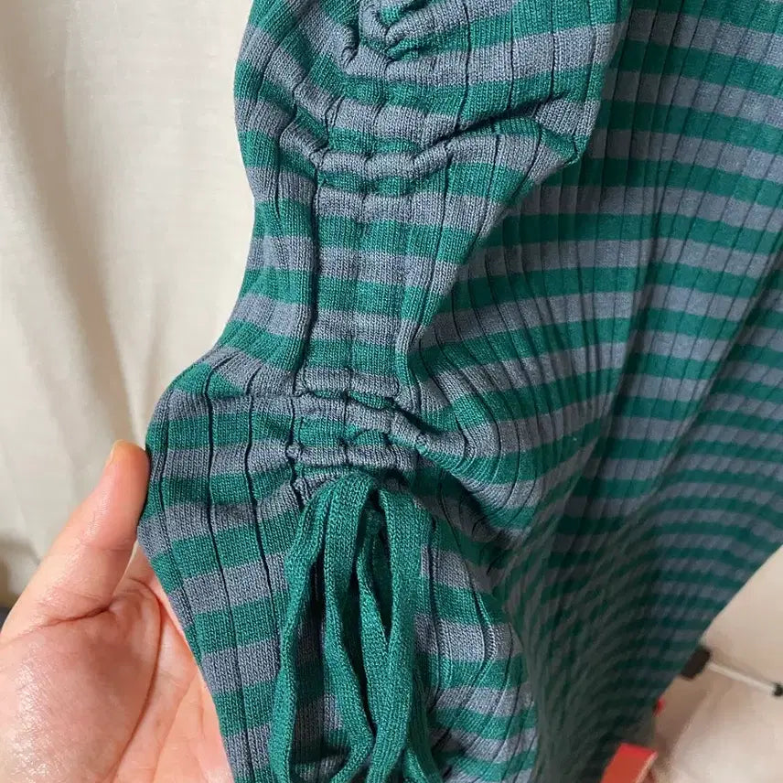 [BUNJANG] Green Checkered Knit Long Dress / 그린 체크 반팔 니트 원피스