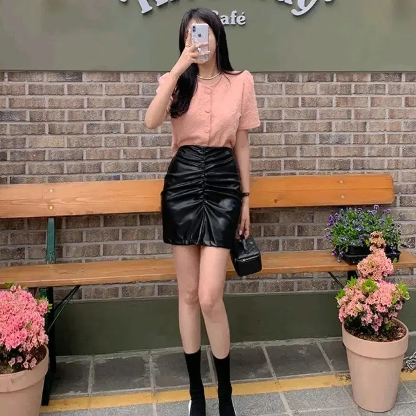 [BUNJANG] Wrinkle Design Short Sleeve Blouse / 무료배송 반팔블라우스 링클반팔블라우스