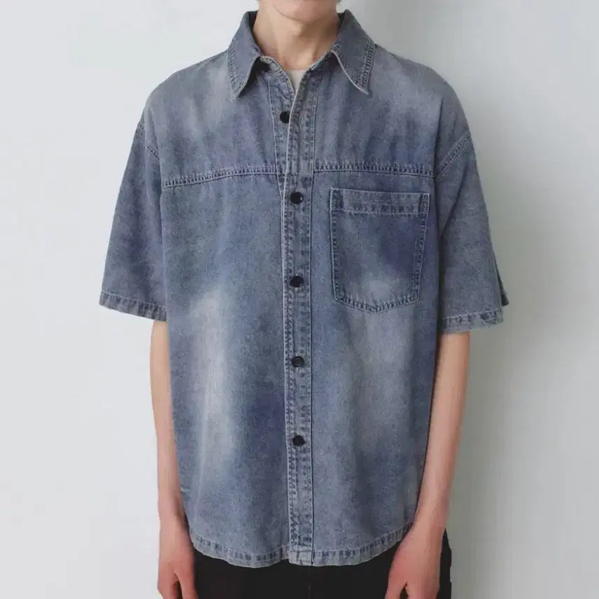 [BUNJANG] In Silence Slashed Denim Shirt / 인사일런스 슬래싱 반팔 데님 셔츠