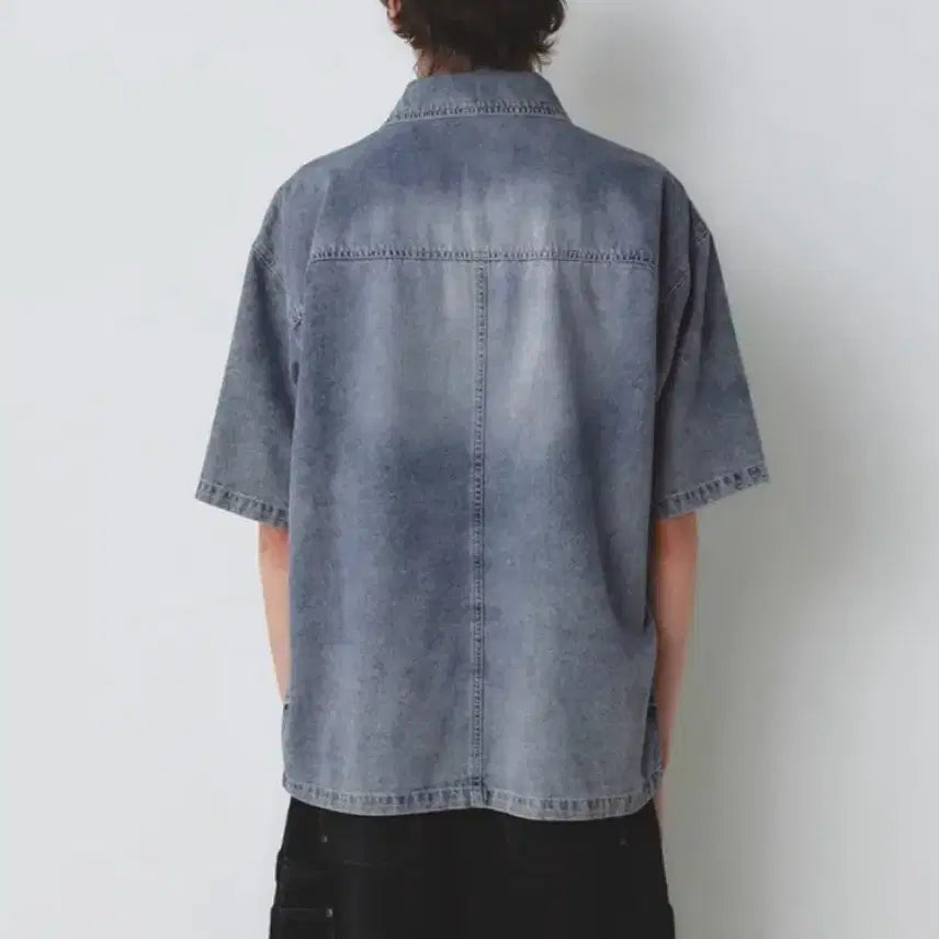 [BUNJANG] In Silence Slashed Denim Shirt / 인사일런스 슬래싱 반팔 데님 셔츠