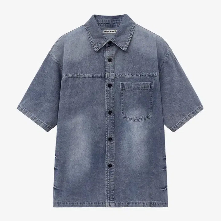 [BUNJANG] In Silence Slashed Denim Shirt / 인사일런스 슬래싱 반팔 데님 셔츠