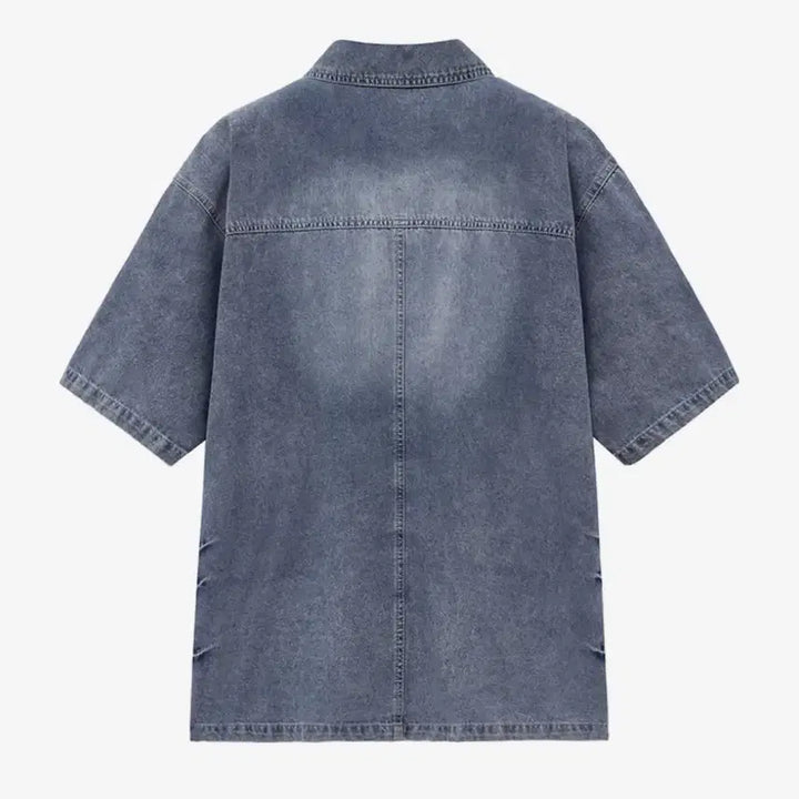 [BUNJANG] In Silence Slashed Denim Shirt / 인사일런스 슬래싱 반팔 데님 셔츠