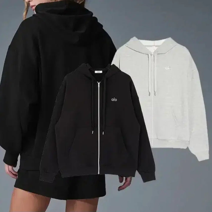 [BUNJANG] Allo Black/Grey/Espresso Hoodie Zip-up / 알로 블랙/그레이 /에스프레소 후드집업