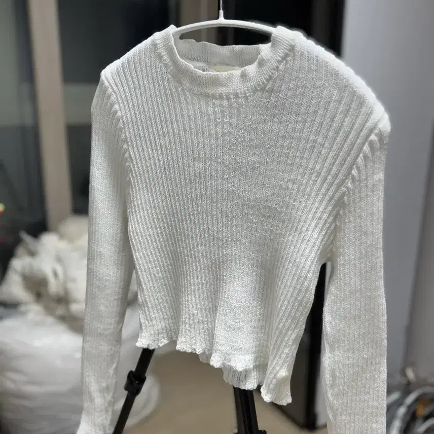 [BUNJANG] White Ribbed Knit Sweater / 화이트 골지 니트