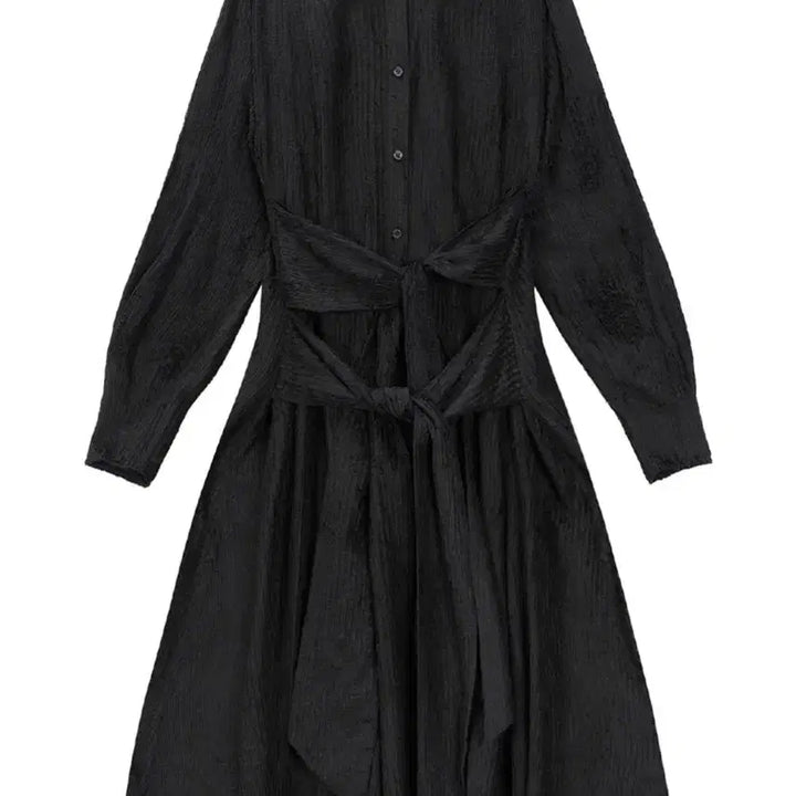 [BUNJANG] Trimming Bird Stripe Strap Long Shirt Dress Black / 트리밍버드 스트라이프 스트랩 롱 셔츠 원피스 블랙