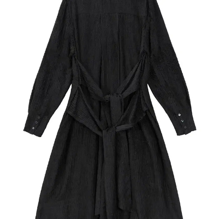 [BUNJANG] Trimming Bird Stripe Strap Long Shirt Dress Black / 트리밍버드 스트라이프 스트랩 롱 셔츠 원피스 블랙