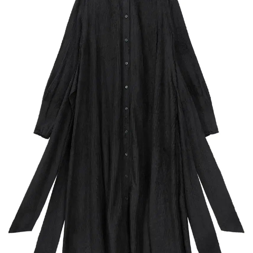 [BUNJANG] Trimming Bird Stripe Strap Long Shirt Dress Black / 트리밍버드 스트라이프 스트랩 롱 셔츠 원피스 블랙