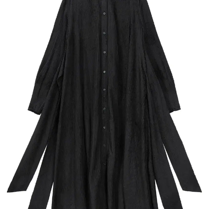 [BUNJANG] Trimming Bird Stripe Strap Long Shirt Dress Black / 트리밍버드 스트라이프 스트랩 롱 셔츠 원피스 블랙