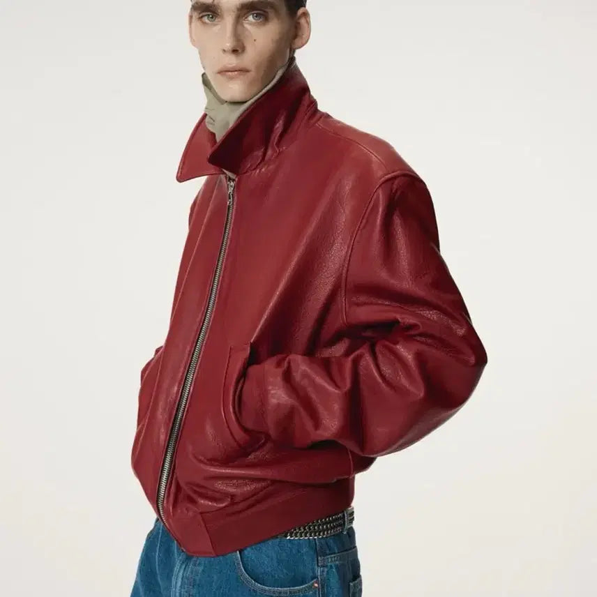 [BUNJANG] M Signature Ben 21 Leather Blouson Jacket Red / [M] 렉토 시그니처 벤 21 레더 가죽 블루종 점퍼 자켓 빈티지 레드