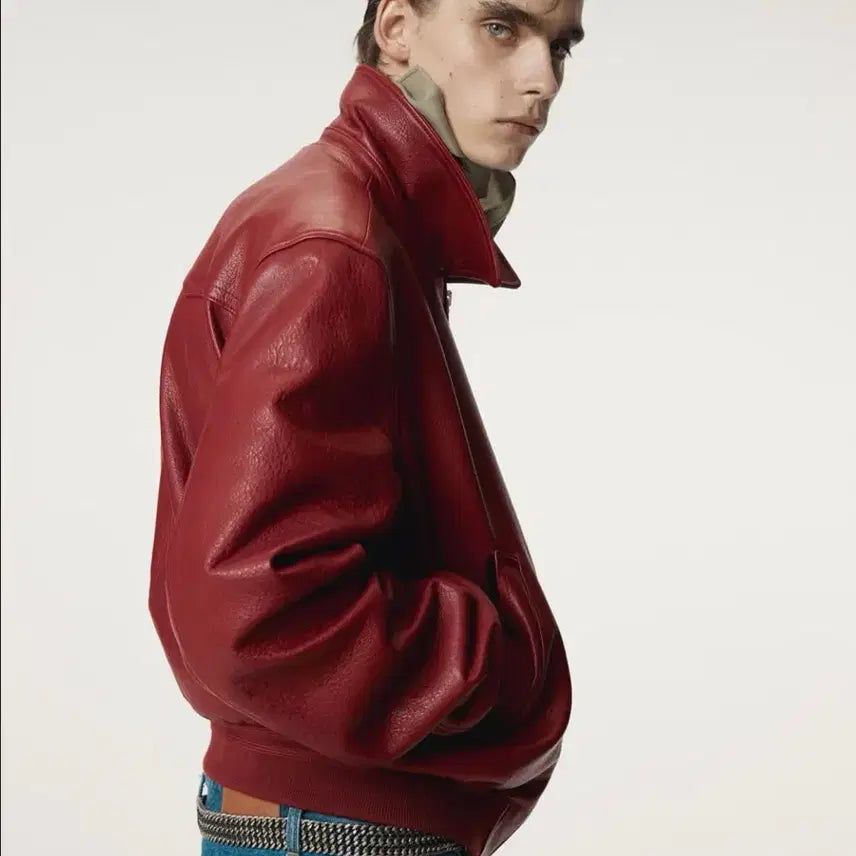 [BUNJANG] M Signature Ben 21 Leather Blouson Jacket Red / [M] 렉토 시그니처 벤 21 레더 가죽 블루종 점퍼 자켓 빈티지 레드