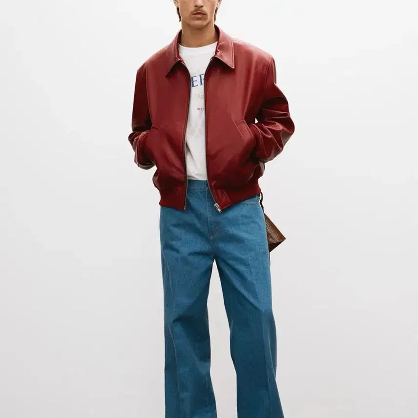 [BUNJANG] M Signature Ben 21 Leather Blouson Jacket Red / [M] 렉토 시그니처 벤 21 레더 가죽 블루종 점퍼 자켓 빈티지 레드