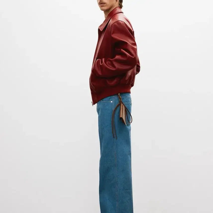 [BUNJANG] M Signature Ben 21 Leather Blouson Jacket Red / [M] 렉토 시그니처 벤 21 레더 가죽 블루종 점퍼 자켓 빈티지 레드