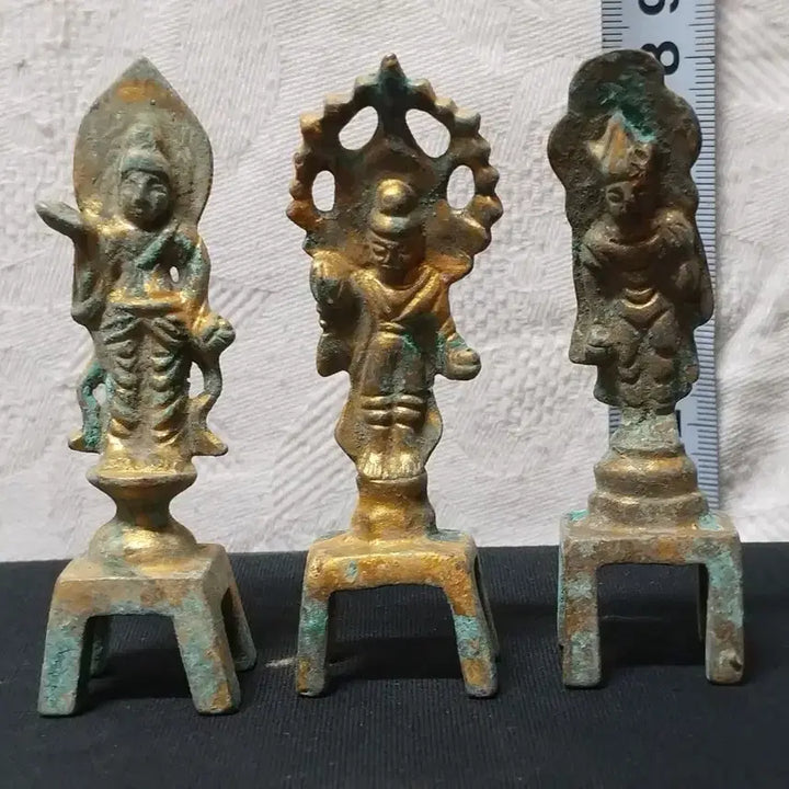 [BUNJANG] Antique Bronze Buddhist Statues Bundle Set / 판매자 소장품 금채 청동 3전불 일괄 처분